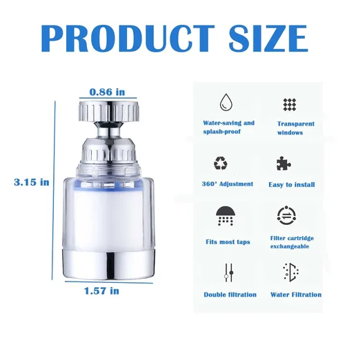 Vista 2 de LiXiongBao Grifo Giratório de 360° Purificador de Água, Reduce Cloro, Elimina Fluoruro, Metales Pesados, Suaviza Agua Dura, Fácil Instalación, 4