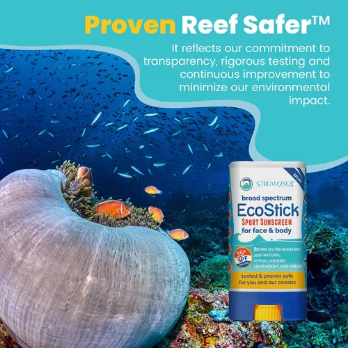 Vista 6 de STREAM 2 SEA EcoStick - Protector solar mineral SPF 35, protector solar resistente al sudor al agua, aprobado por la USDA, biodegradable, sin