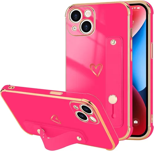 Vista 80 de LLZ.COQUE Funda compatible con iPhone 12 para mujeres y niñas, parachoques chapado de lujo con bonito diseño de corazón de amor, soporte de correa