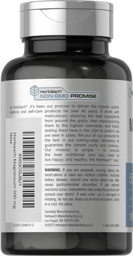 Vista 3 de Horbäach Magnesio 500mg 180 Cápsulas Suplemento vegetariano, sin OMG y sin gluten