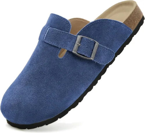 Vista 8 de Dumalum - Zuecos de ante para mujer y hombre - Sandalias ajustables con hebilla, plantilla de corcho, suelas antideslizantes - Zapatillas unisex