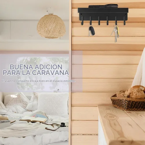 Vista 6 de VIS'V Soporte para llaves de pared, soporte adhesivo compacto para llaves con bandeja, 6 ganchos, 2 opciones de montaje, negro