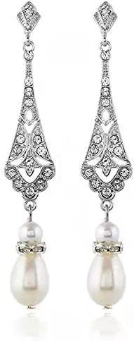 Vista 3 de Cizoe (ef) - Juego de accesorios de estilo Gatsby de la década de 1920, para mujer, diadema de estilo flapper, tocado, collar, guantes