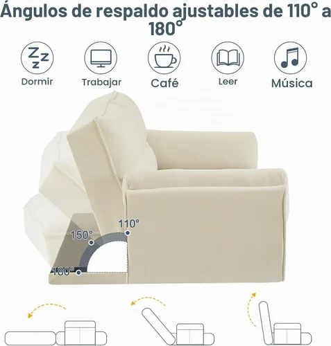 Vista 3 de Sofá cama futón de 75 pulgadas, sofá cama convertible con respaldo ajustable, sofá moderno de lino, cómodo sofá reclinable para espacios pequeños