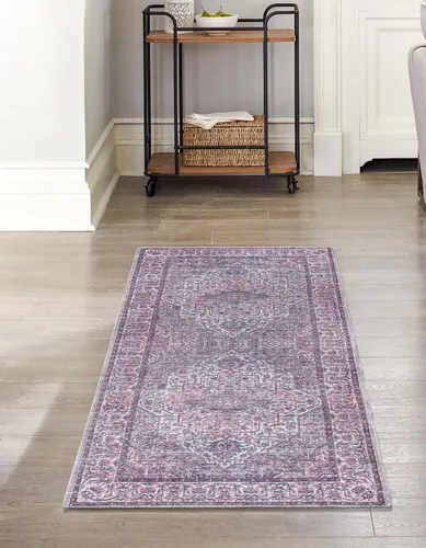 Vista 4 de Unique Loom Mangata Collection - Alfombra de área Mireille (Runner 2' 0" x 7' 10", Beige y Rosa/Azul Claro)