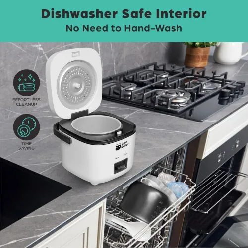 Vista 8 de Rice Robot - Arrocera personal, sin PFAS, antiadherente. Capacidad de 1 cuarto, con bandeja de vapor de acero inoxidable, tazas medidoras, libro