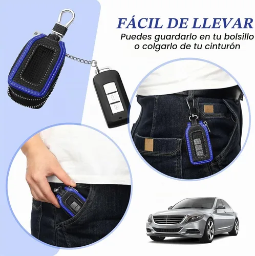 Vista 5 de Frienda 2 Piezas Funda de Llavero de Cuero para Coche, Funda para Llavero Auto, Protector Inteligente de Llavero de Coche, Azul, Cadena