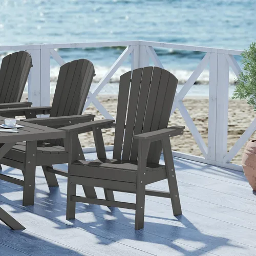 Vista 60 de WestinTrends Malibu Outdoor Patio HDPE Adirondack Silla de comedor para patio, color negro