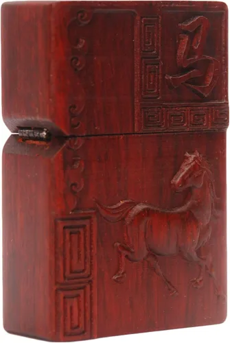 Vista 47 de Caja de carcasa de madera natural Huanghuali tallada en palisandro para módulo Zippo (oración budista)