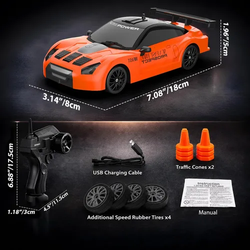Vista 7 de Auto de control remoto RC Drift Car 2.4GHz escala 1:24 4WD 15KM/H Modelo de vehículo de alta velocidad con luces LED Drifting Tire Racing Sport Toy