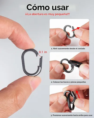 Vista 4 de FEGVE TC4 Titanium Small Mini Key Chain Rings Connector, Easy Open Negro paquete de 2