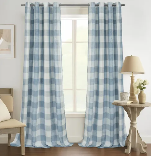 Vista 37 de Cortinas de cuadros de búfalo DriftAway a cuadros negro y blanco extralargas con tratamiento ojo de sargento para dormitorio y sala de estar