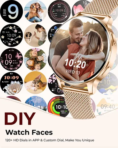 Vista 7 de Relojes inteligentes para mujeres, pantalla AMOLED de 1.27" con monitor de fitness, frecuencia cardíaca, SpO2, monitor de sueño, 3 bandas, más