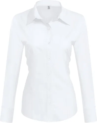 Vista 10 de HOTOUCH Camisa básica de algodón con botones para mujer de corte ajustado, camisas de vestir