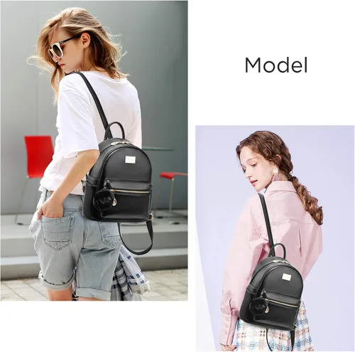 Vista 7 de I IHAYNER Mochila de cuero para mujer, de moda, con pompón, mochila casual de viaje