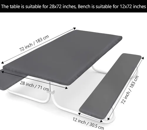 Vista 2 de Ruisita Juego de 3 piezas para mesa de picnic y banco, ajustable, mantel de vinilo gris, 72 pulgadas