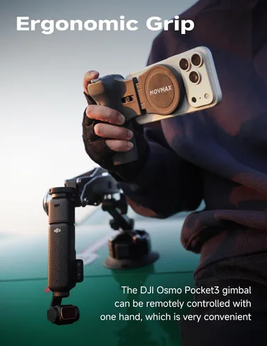 Vista 3 de MOVMAX Control remoto inalámbrico para DJI Osmo Pocket 4/3/2, soporte de teléfono Magsafe con joystick efecto Hall, batería de larga duración