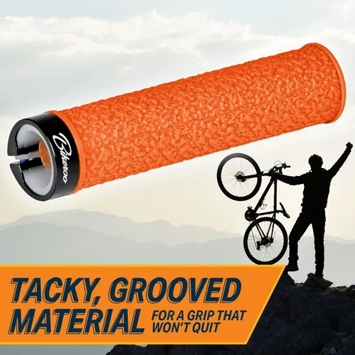 Vista 5 de Bikeroo MTB Handlebar Grips - Bicycle Replacement Accessories W/Lock-On Non-Slip Collars & Aluminum Stability Caps - Textured Comfort Design for