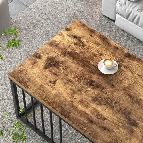 Vista 4 de FOLUBAN Mesa de café, moderna mesa de sala de estar de madera y metal, mesa de té rectangular industrial, marrón rústico, 43.3 pulgadas