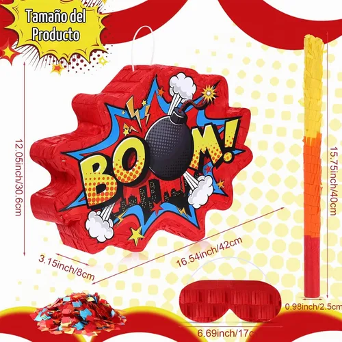 Vista 2 de Hero Theme Comic Book Piñata, Piñata roja para fiesta de cumpleaños