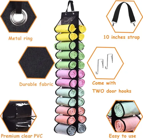 Vista 3 de Bolsa de almacenamiento para leggings con colgador, puede contener 24 leggings o camisas, compartimento para jeans, colgador de almacenamiento