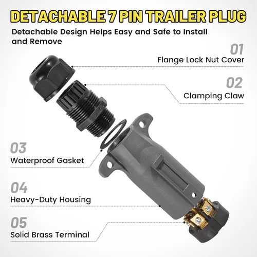 Vista 2 de Oyviny Enchufe de remolque RV de 7 pines con sello impermeable IP68, conector lateral de remolque desmontable de 7 vías redondas estilo RV, enchufe