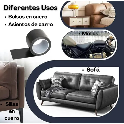 Vista 3 de Cinta Adhesiva Para Reparación Cuero Multiusos 10cm X 10m