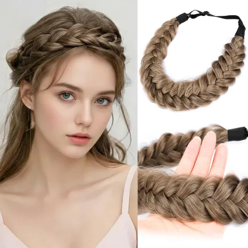 Vista 14 de Diadema ancha y despeinada de 2 mechones de cabello sintético trenzado, accesorio de belleza para mujeres y niñas, 62g/2.1 oz (caoba)