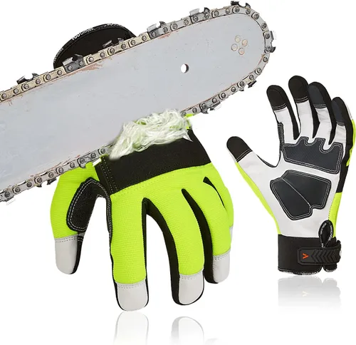 Vista 7 de Vgo... 1 Par de Guantes de Motosierra, Protección de Motosierra de 12 Capas en el Dorso de la Mano Izquierda, Guantes de Trabajo de Cuero de Cabra