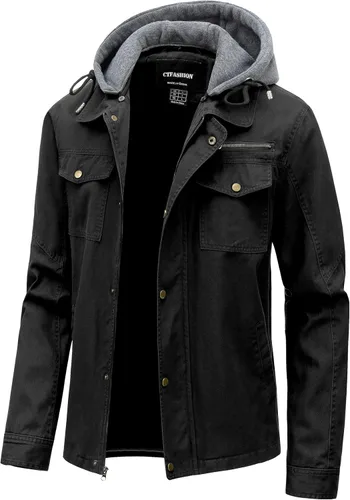 Vista 8 de Chaqueta ligera de algodón para hombre, estilo militar, con capucha, de canvas, para campo, ropa de trabajo, casual, cargo de primavera