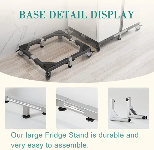 Vista 3 de CHINCHILLA Base de soporte móvil de todo acero inoxidable resistente para refrigerador, soporte de lavadora con ruedas, plataforma de muebles