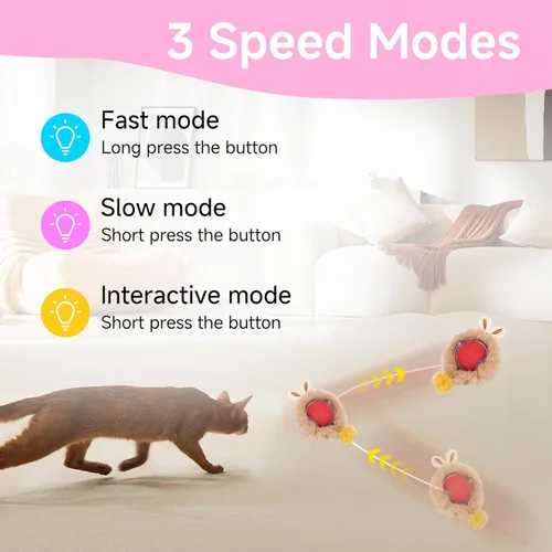 Vista 2 de Pelota de juguete interactiva para gatos, rodante rápido, juguetes automáticos para gatos activados por movimiento, sonido de pájaro simulado