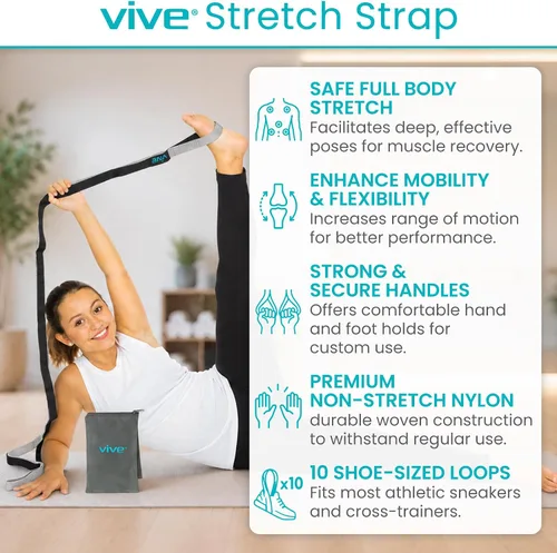 Vista 2 de Vive Correa elástica – Banda elástica de piernas para mejorar la flexibilidad – Correa de yoga elástica – Cinturón de ejercicio y terapia física Gris