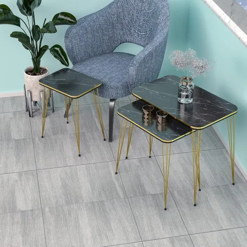 Vista 5 de Juego de 3 anidadores rectangulares, mesa anidable, base moderna de aspecto de grano de madera para mesas de centro o mesitas de noche, mesa