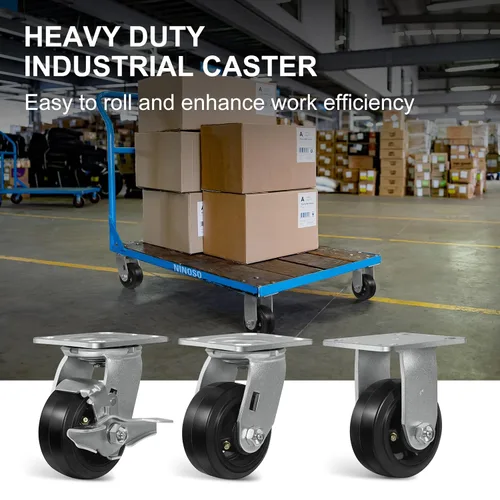 Vista 5 de Ruedas resistentes de 4 pulgadas, ruedas industriales de placa con rueda de goma, utilizadas para carrito de herramientas, plataforma, camión