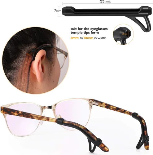 Vista 3 de SMARTTOP - Fundas de orejas antideslizantes para gafas, sujetadores de orejas de silicona suave para hombres, mujeres y niños, para deportes, Negro