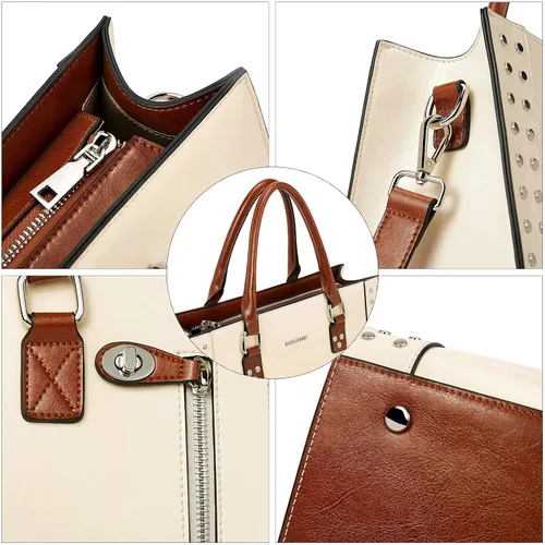 Vista 2 de BOSTANTEN Bolsos de cuero para mujer ocultos llevar carteras asa superior Satchel hombro bolsa de trabajo y para mujer cartera de cuero genuino gran