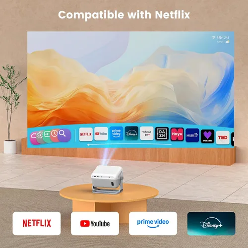Vista 2 de 【Compatible con Netflix y Native 1080P】Mini proyector con WiFi y Bluetooth, proyector portátil 350ANSI, enfoque automático y Keystone, proyector