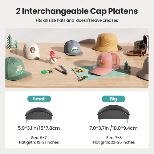 Vista 2 de Prensa de sombrero EENOUR, máquina de prensa de calor para sombreros con 2 planchas y estirador de casquillos, máquina de calor para sombreros