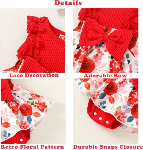 Vista 2 de YOUNGER TREE Ropa de bebé niña recién nacida, mameluco floral para bebé, mameluco para bebé, diadema para bebé, trajes de verano