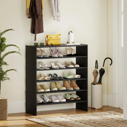 Vista 2 de Giantex zapatero vertical 3 en 1, organizador de almacenamiento de zapatos de 6 niveles de pie con diseño apilable para 18 pares, estante de zapatos