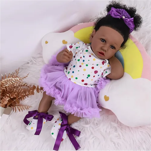 Vista 5 de kgniess - Muñecas de bebé recién nacidas realistas, niña negra, muñeca realista de silicona de 22 pulgadas, muñeca recién nacida afroamericana