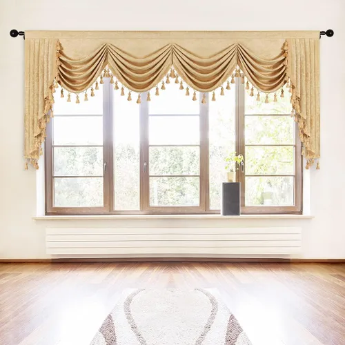 Vista 67 de ELKCA Cenefa de cortina de felpilla beige para ventana de sala de estar, cenefa de cascada para dormitorio, bolsillo para barra