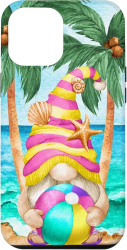 Vista 25 de iPhone 16 Funny Hawaiian Summer Gnome Under Palm Tree For Beach Surfer Case