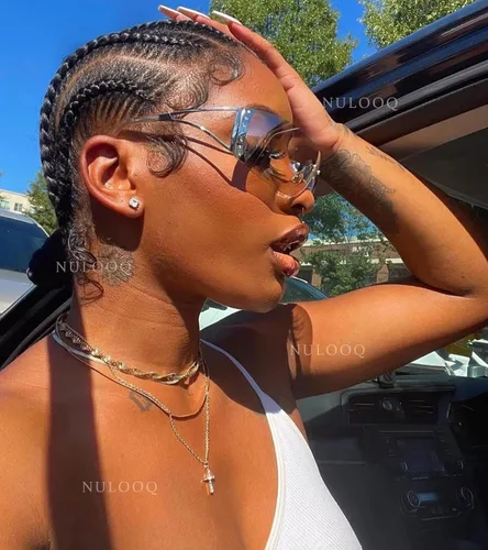 Vista 2 de NULOOQ Gafas de sol envolventes Y2K para mujeres y hombres, gafas de sol futuristas sexys sin marco, escudo de estrellas planas