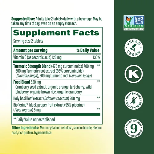 Vista 3 de Suplemente dietético MegaFood Turmeric Strength para todo el cuerpo, hfs-koi-zk-a8980, 60, 1 475 mg Curcuminoids Per Serving, Turmeric With Black