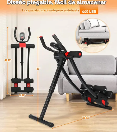 Vista 6 de Ab Machine for Home Gym, Adjustable Foldable Core Trainer Workout Equipment, 4 Adjustable Levels, LCD Monitor, 440 LB Capacity, Thick Knee Pad