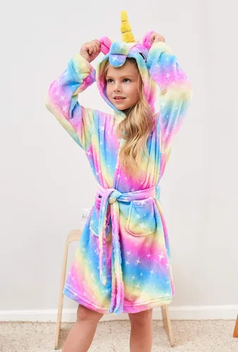Vista 4 de Bata suave con capucha de unicornio con diadema y vendas para niñas