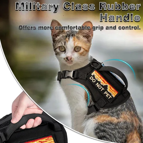Vista 2 de Arnés táctico para caminar, chaleco ajustable a prueba de escapes para gatos grandes, chaleco transpirable de fácil control con asa, parches Molle