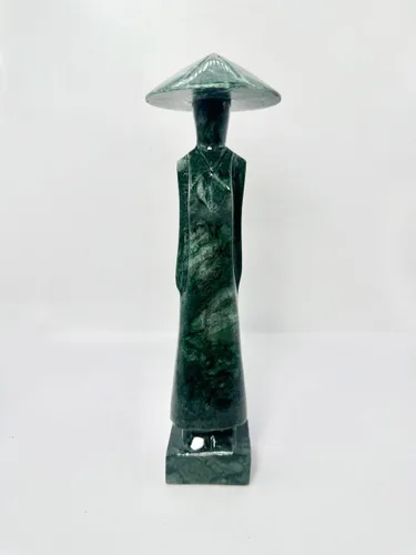 Vista 7 de Estatua de mármol negro para mujer vietnamita, estatua de mujer para sala de estar, oficina, escultura para decoración del hogar, 11.8 pulgadas